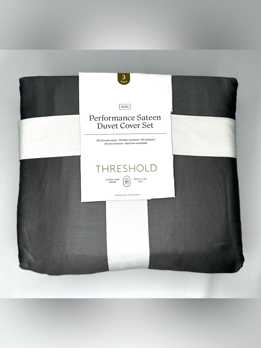 NWT Threshold Performance Sateen Duvet Cover Set Gray King Size